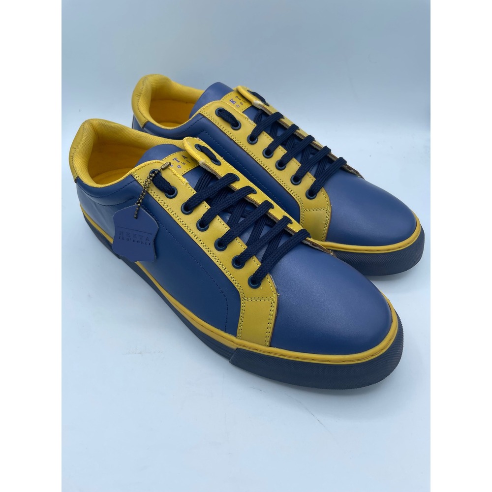 Nekta‎ Genesis Mens Leather Sneakers Navy Yellow Low Top Lace Up Shoes Size 11